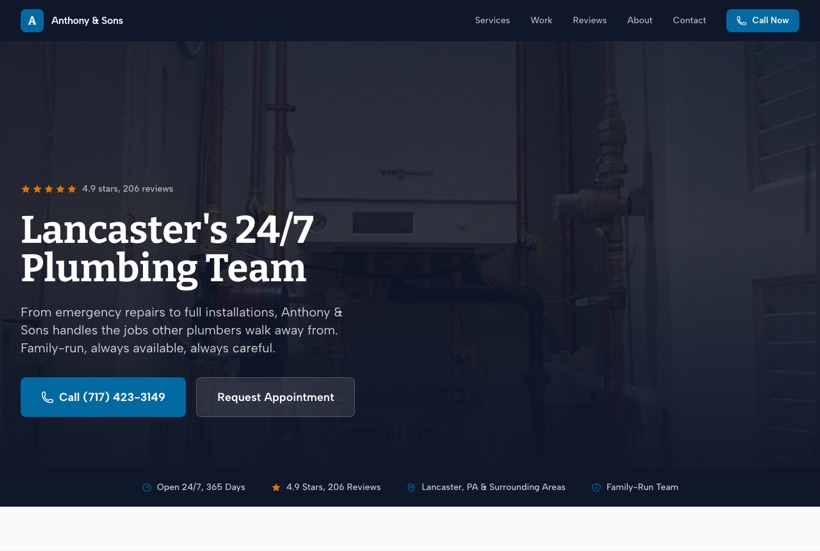 Anthony & Sons website, built and deployed by LocalBoss