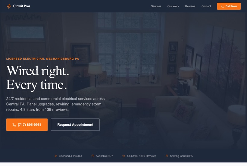The Circuit Pros website, built and deployed by LocalBoss