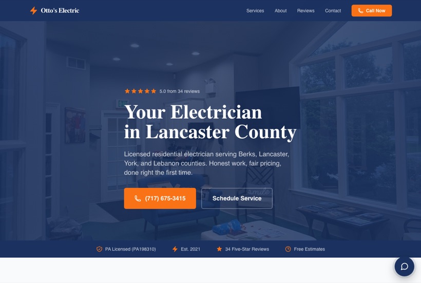 Otto's Electric website, built and deployed by LocalBoss