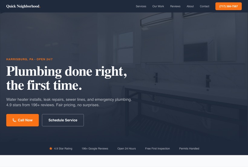 Quick Water Heaters website, built and deployed by LocalBoss