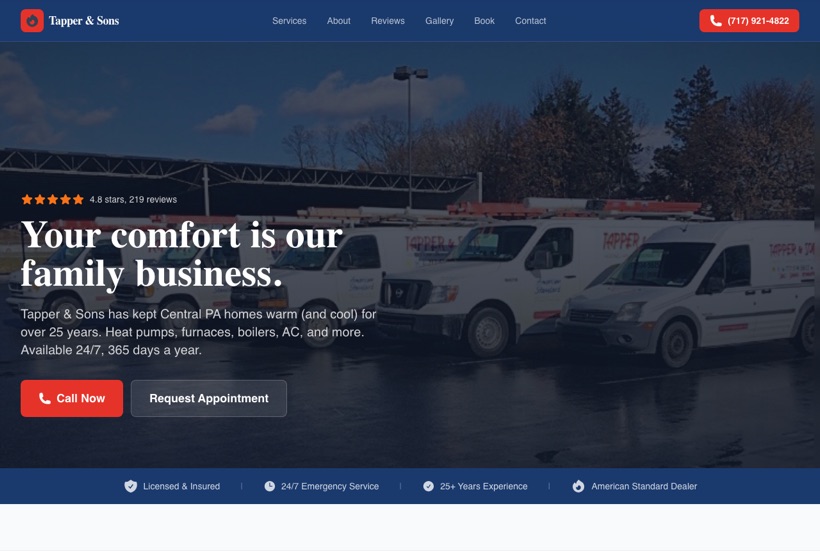 Tapper & Sons website, built and deployed by LocalBoss