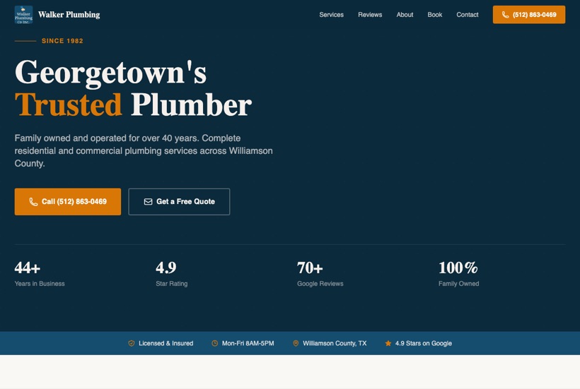 Walker Plumbing website, built and deployed by LocalBoss